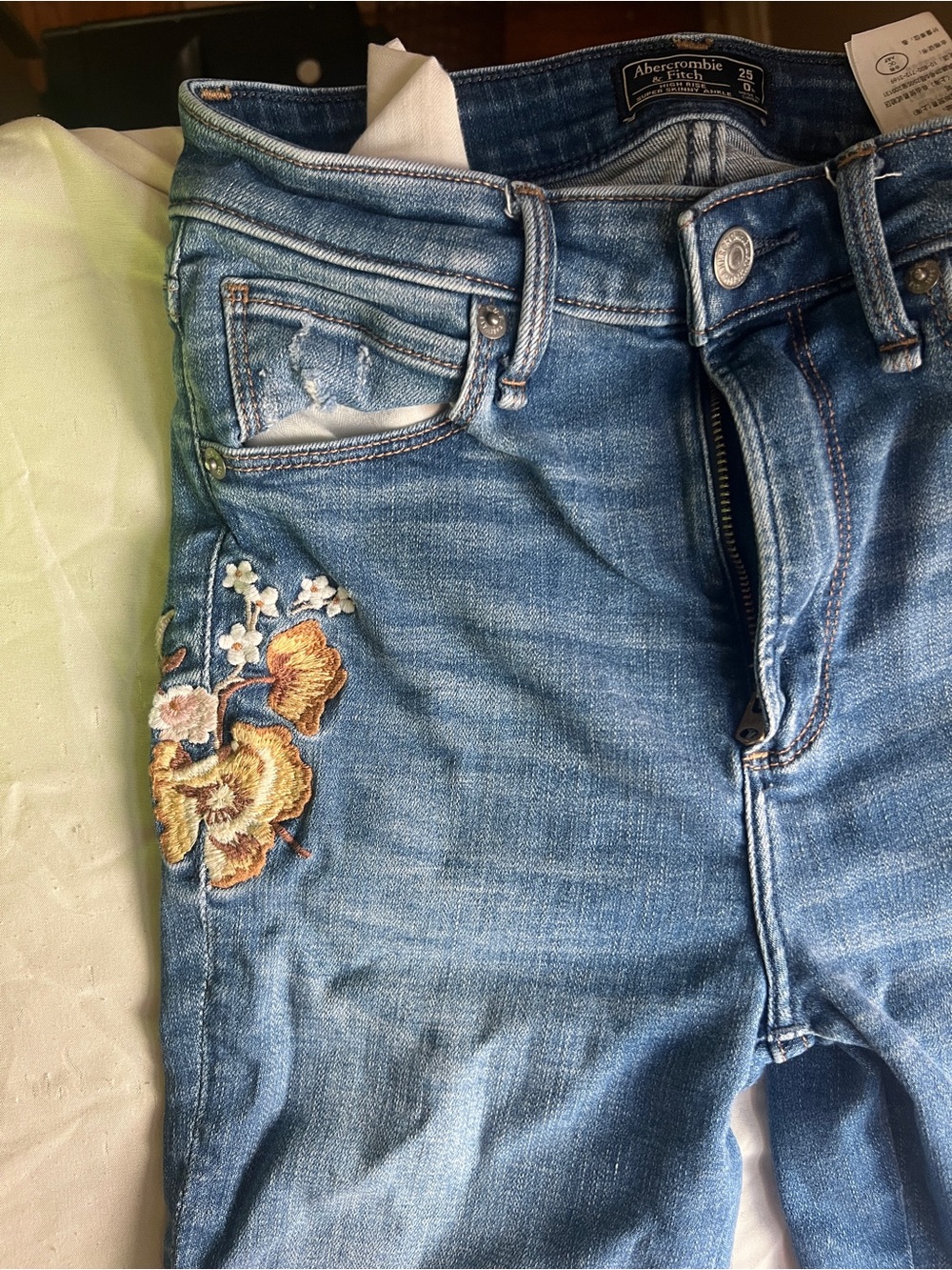 Abercrombie & Fitch Light Blue Skinny Jeans with Floral Embroidery
